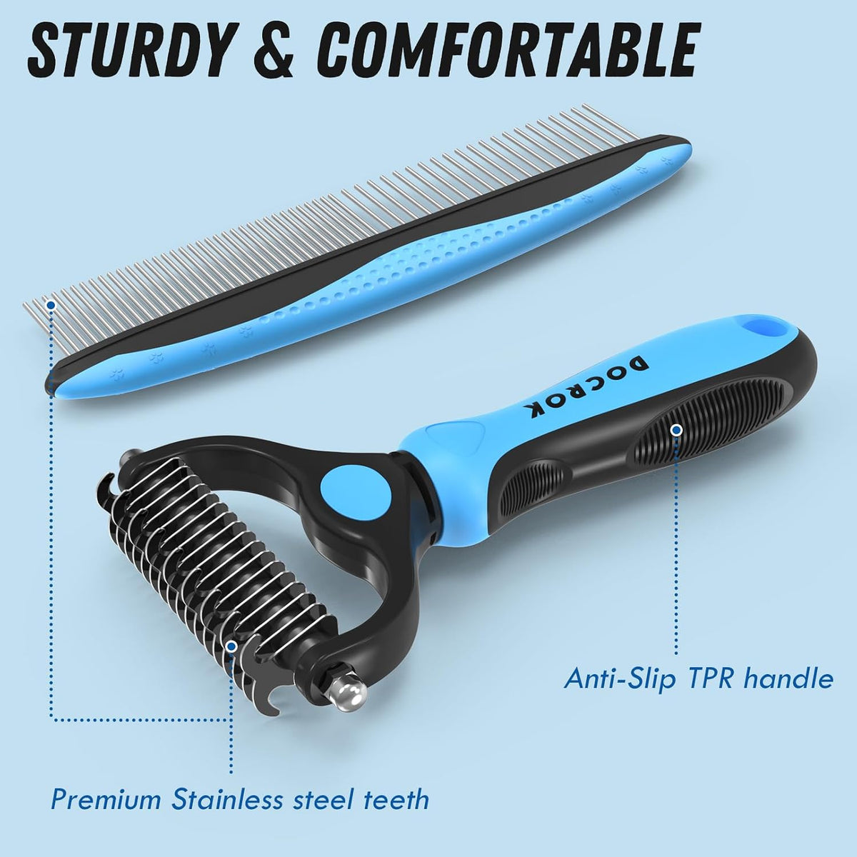 Dog Grooming Rake & Metal Comb Set For Coat Care