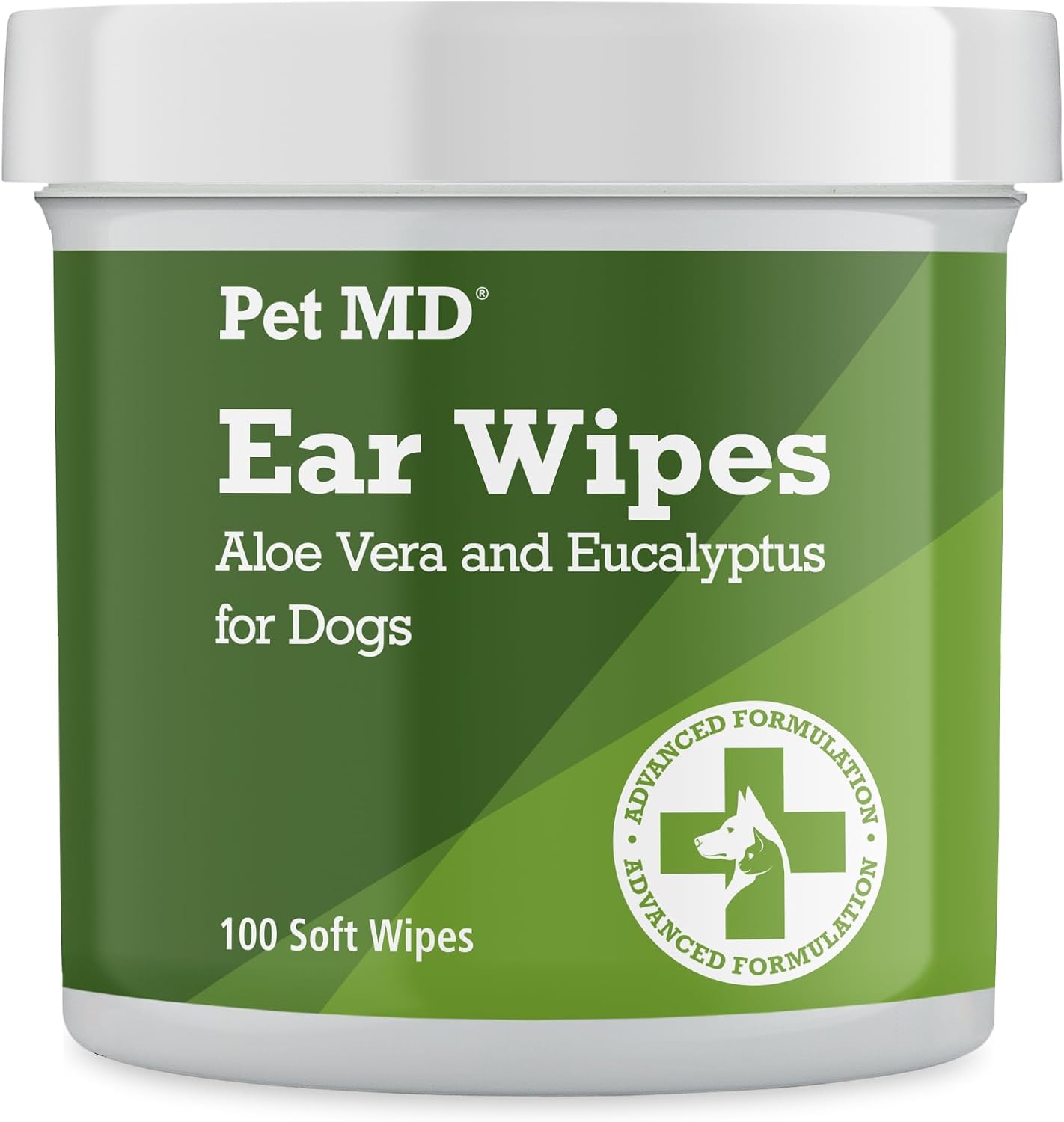 Pet MD Dog Ear Cleaning Wipes – Otic Cleanser for Dogs - 100 ct | Soothing Ear Care with Aloe Vera & Eucalyptus, Regular Wipes
