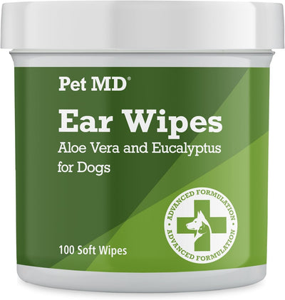 Pet MD Dog Ear Cleaning Wipes – Otic Cleanser for Dogs - 100 ct | Soothing Ear Care with Aloe Vera & Eucalyptus, Regular Wipes