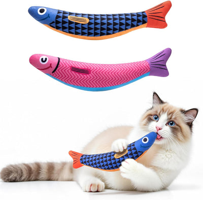 PetBusy Cat Toys with[5000mg A+Natural Catnip &Silvervine] [Baby Grade] Interactive Soft Chew Kicker Cat Toys for Indoor Cats & Kittens, [Crinkle &Bell] Fish Sound Toy