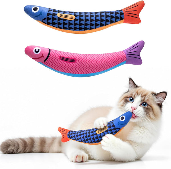 PetBusy Cat Toys with[5000mg A+Natural Catnip &Silvervine] [Baby Grade] Interactive Soft Chew Kicker Cat Toys for Indoor Cats & Kittens, [Crinkle &Bell] Fish Sound Toy