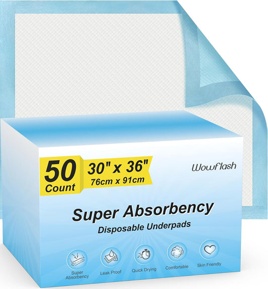 100 Count 22” x 22” Super Absorbency Disposable Underpads, Leakproof Quick Drying Disposable Pads for Baby, Puppy and Adults, Puppy Pads, Cat Pee Pads for Dogs, Potty Puppy Training Pads