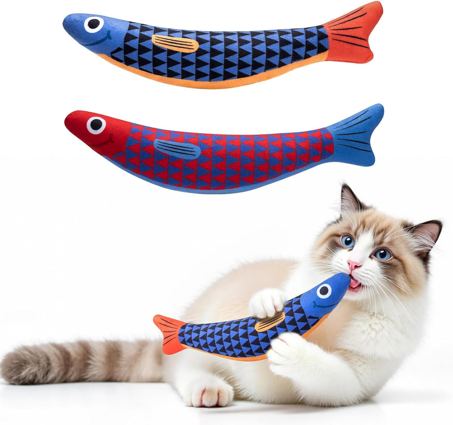 PetBusy Cat Toys with[5000mg A+Natural Catnip &Silvervine] [Baby Grade] Interactive Soft Chew Kicker Cat Toys for Indoor Cats & Kittens, [Crinkle &Bell] Fish Sound Toy