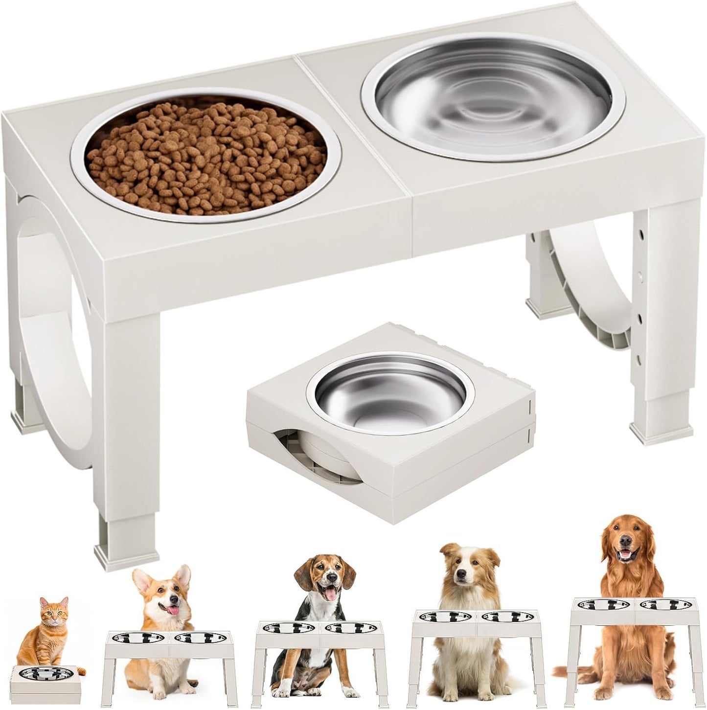 XIAZ Elevated Dog Bowls Large Breed Bowl Stand Large/Medium Sized Stainless Steel Food Water Bowl Stands 5 Heights Adjustable 9/11/12/14in Black
