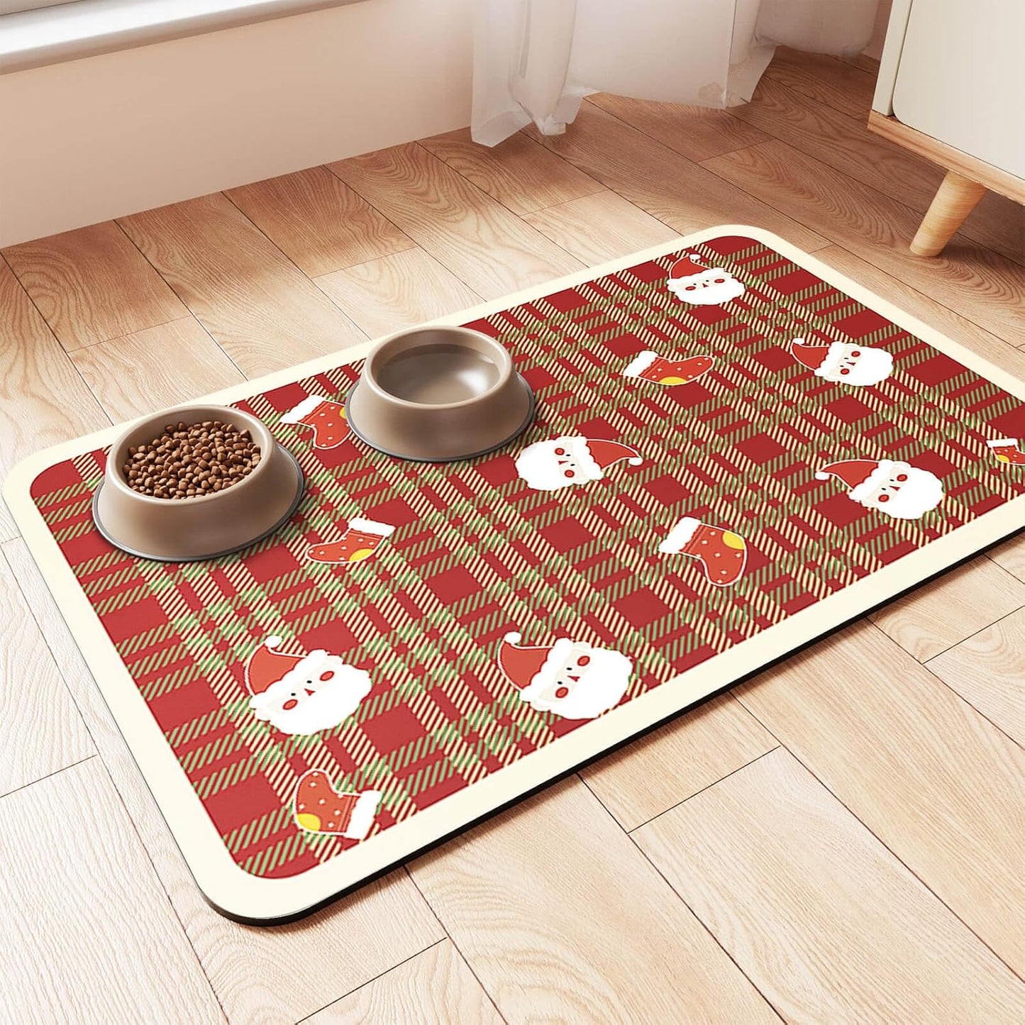 Pet Feeding Mat-Absorbent Pet Placemat for Food and Water Bowl, with Waterproof Rubber Backing, Quick Dry Water Dispenser Mat for Dog and Cat (20"x12", Striped Dark Gray)