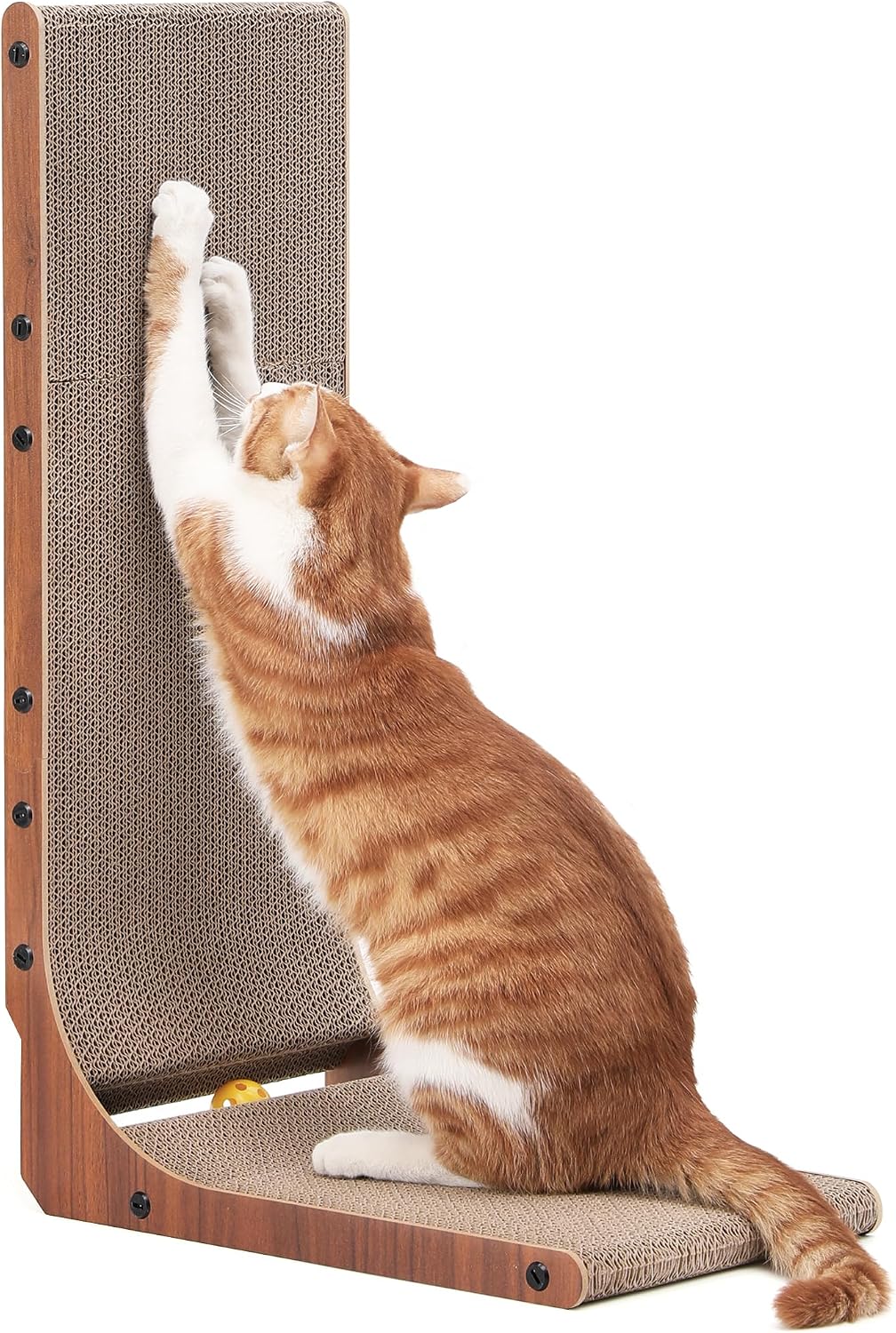 FUKUMARU Cat Scratcher, 26.8 Inch L Shape Cat Scratch Pad Wall Mounted, Cat Scratching Cardboard with Ball Toy for Indoor Cats, Large Size