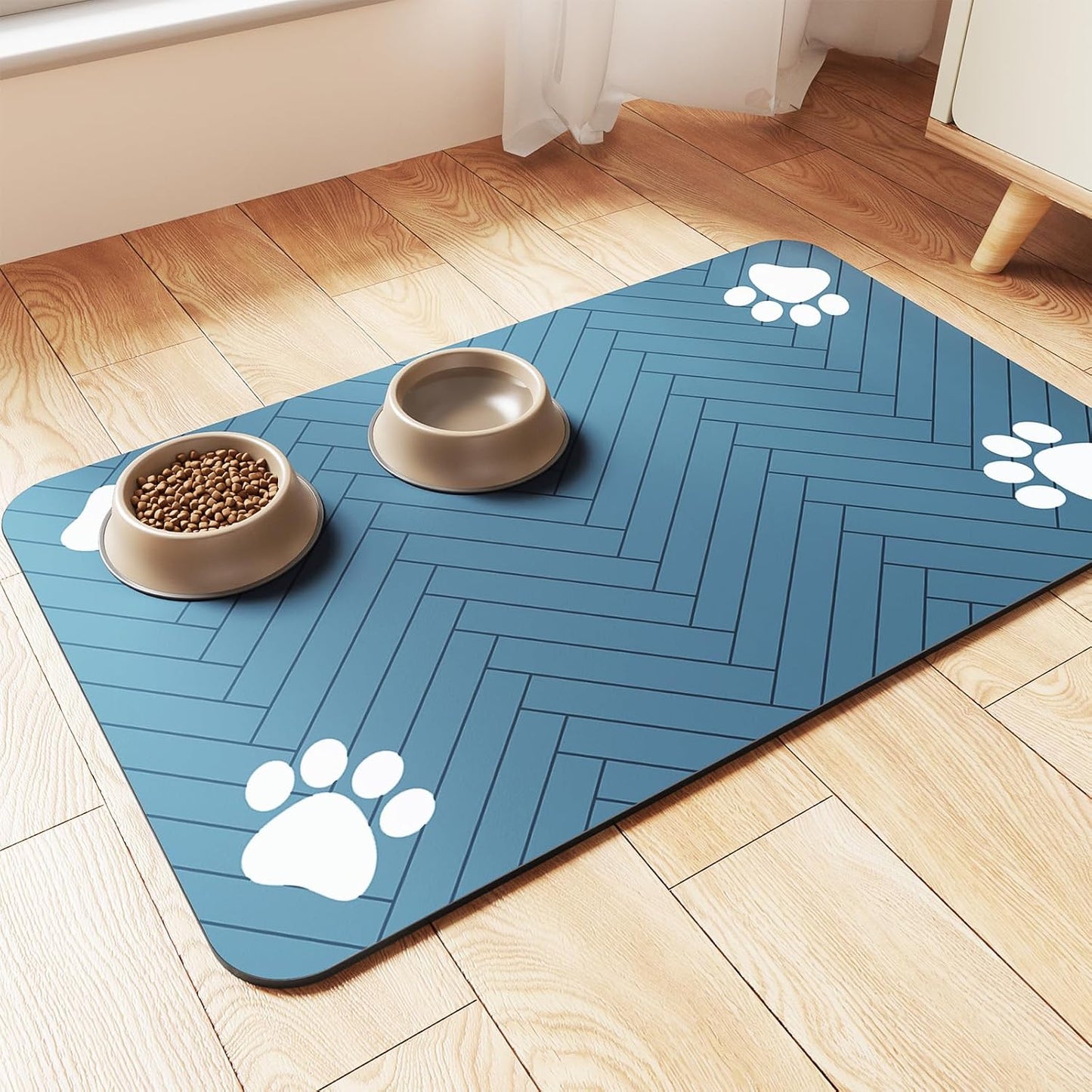 Pet Feeding Mat-Absorbent Pet Placemat for Food and Water Bowl, with Waterproof Rubber Backing, Quick Dry Water Dispenser Mat for Dog and Cat (20"x12", Striped Dark Gray)