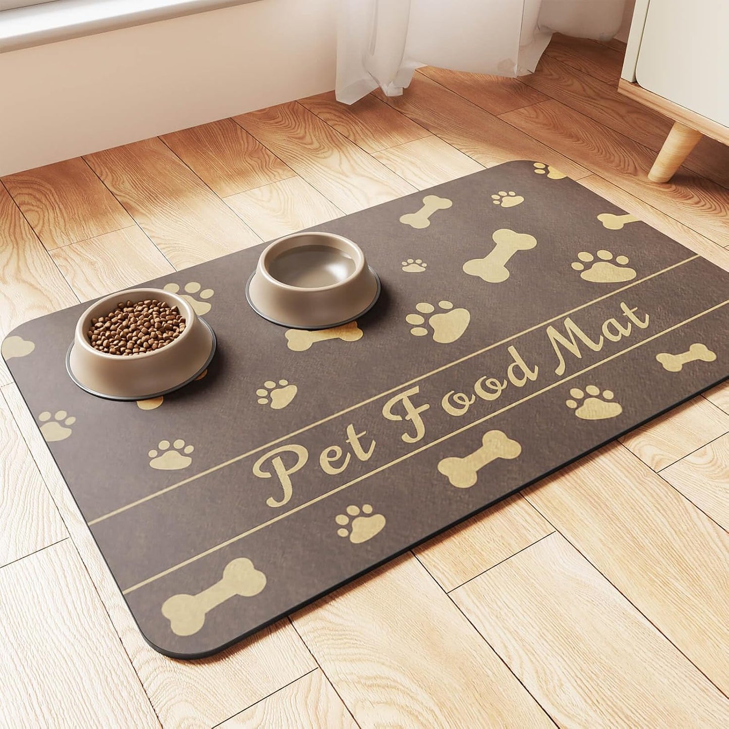 Pet Feeding Mat-Absorbent Pet Placemat for Food and Water Bowl, with Waterproof Rubber Backing, Quick Dry Water Dispenser Mat for Dog and Cat (20"x12", Striped Dark Gray)
