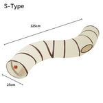 Fun Polyester+Steel Wire Cat Tunnel Tube Breathable Foldable Cat Nest Training Interactive Beige+Coffee Pet Fun Play Toy Cat