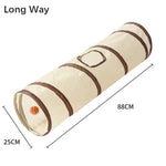 Fun Polyester+Steel Wire Cat Tunnel Tube Breathable Foldable Cat Nest Training Interactive Beige+Coffee Pet Fun Play Toy Cat