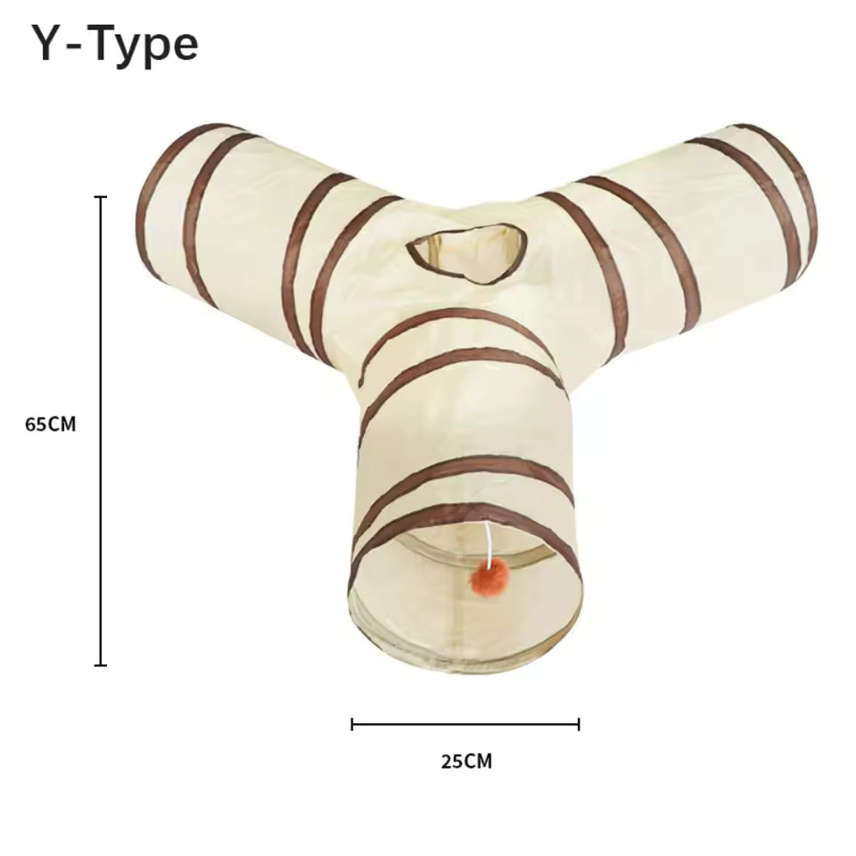 Fun Polyester+Steel Wire Cat Tunnel Tube Breathable Foldable Cat Nest Training Interactive Beige+Coffee Pet Fun Play Toy Cat